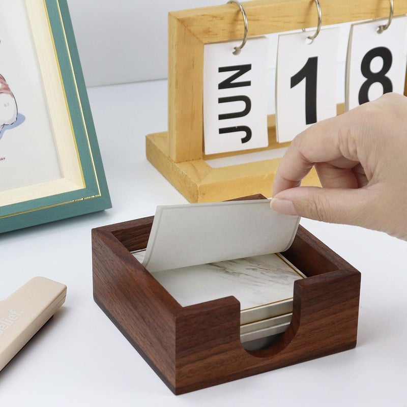 Buqoo Walnut Wooden Sticky Note Holder, Self Stick Note Holder Memo Pad Holder Dispenser Organizer, Post It Note Dispenser Cube Holder for 3 x 3 Sticky Notes for School Office Home Desk Accessories - Image 5